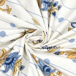 Rudra Bazaar Blue & White Ethnic Motifs Cotton 210 TC Double King Bedsheet Set-2.75mx2.30m image 2