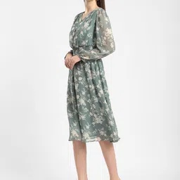 R&B Women Floral Print V-Neck Puff Sleeves Fit & Flare Dress image 5