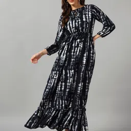 Krunal Raiyani Women Dyed Tie-Up Neck Flared Fit and Flare Dress-image-84