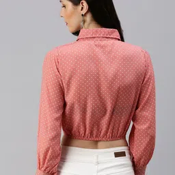 SHOWOFFFF Polka Dot Print Crepe Cinched Waist Crop Top image 2