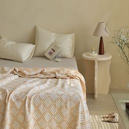 JC HOME Yellow & White Geometric AC Room 300 GSM Single Bed Quilt-picture-15