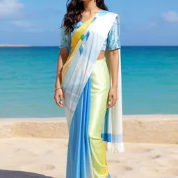 all about you Colourblocked Pure Crepe Saree-image-68