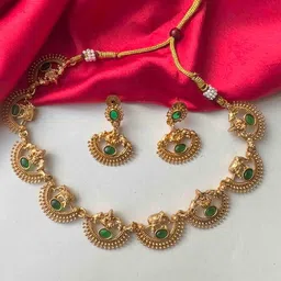 Crown Fabulous Jewellery Gold-Plated Stones-Studded Temple Jewellery Set-picture-19