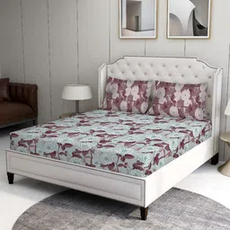 BOMBAY DYEING Brown & Green Floral 100 TC Bedsheet with 2 Pillow Covers-image-89