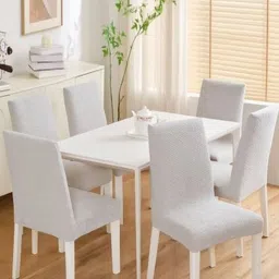 HOMETHREADS 6 Pcs Grey Textured Elasticated Stretchable Chair Covers-picture-14