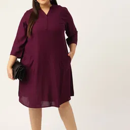 theRebelinme Women Plus Size Mandarin Collar A-Line Midi Dress image 3