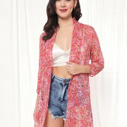 BAESD Floral Printed Longline Open Front Shrug-picture-17