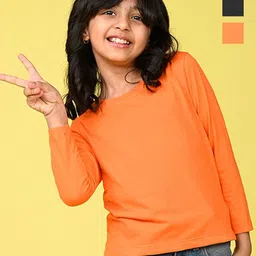 NUSYL Pack Of 2 Girls Solid Round Neck Cotton T-shirts-picture-10