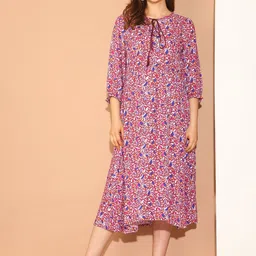 Moms Maternity Floral Print Ruffled Maternity Fit & Flare Midi Dress-picture-24