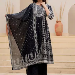 Juniper Women Ethnic Motifs Printed Pure Cotton A-Line Kurta with Palazzo & Dupatta-picture-38