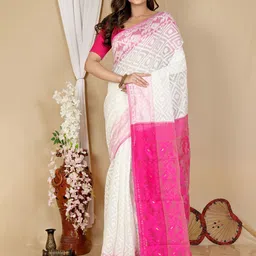 PuJoy Woven Design Patchwork Jamdani Saree-image-39