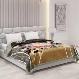 Monte Carlo Black & Brown Floral Printed Heavy Winter Double Bed Blanket 795 GSM-image-6