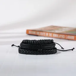 KPOP Men Set Of 3 Leather Artificial Beaded Wraparound Bracelets-image-23