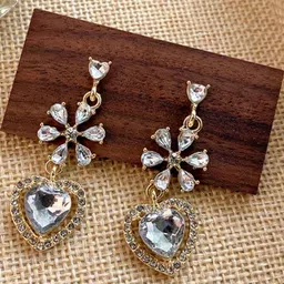 AKISON JEWELS Gold-Plated Artificial Stone Studded Drop Earrings image 3