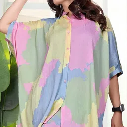 TRY IT Printed Mandarin Collar Top With Trousers Co-Ords image 4