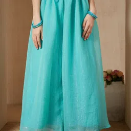 CurlyTales Girls Floral Embroidered Empire Kurta with Palazzos image 3