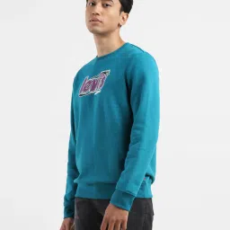 levi's Men's Solid Blue Crew Neck Sweatshirt image 4