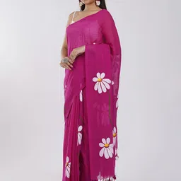 KALINI Floral Linen Blend Block Print Saree image 4