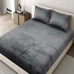 JAIPUR FABRIC Grey Woolen 400 TC King Bedsheet with 2 Pillow Covers 2.74 m X 2.74 m-image-22