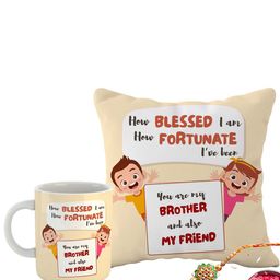 ARTBUG Stones-Studded & Beaded Rakhi With Roli Rice & Mug Cushion-picture-9
