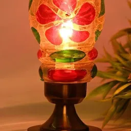 SOMIL Multi-Coloured Pack Of 4 Floral Printed Glass Cylindrical Shaped Table Lamps image 4