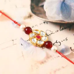 Jewar Mandi Kundan Studded And Beaded Thread Rakhi-image-84