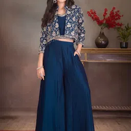 Lagorii Girls Floral Embroidered Regular Thread Work Top with Palazzos-picture-15