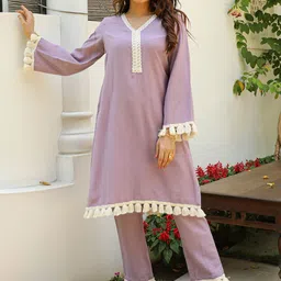 GoSriKi V-Neck Flared Sleeves Straight Regular Kurta With Trousers-picture-21