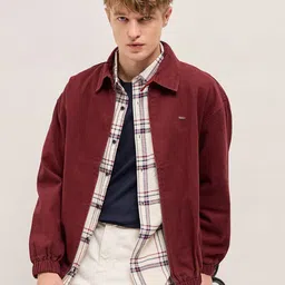 THE BEAR HOUSE Men Spread Collar Solid Cotton Casual Bomber Jacket-picture-10