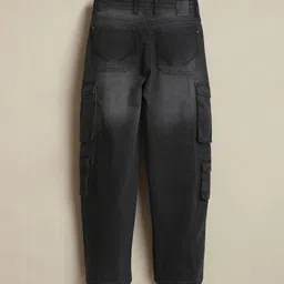 Allen Solly Junior Boys Relaxed Fit Mid-Rise Low Distress Light Fade Cargo Styles Jeans image 3