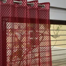 GEET CREATIONS Maroon Set of Single Geometric Room Darkening Window Eyelet Curtain image 3