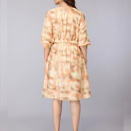 Tamiska By Narendra Kumar Abstract Print Boat Neck Cuffed Sleeves Fit & Flare Dress image 2