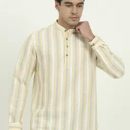 Greenfibre Men Vertical Striped Mandarin Collar Cotton Casual Shirt-picture-13