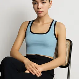 R.Code by The Roadster Life Co. Women Ribbed Scoop Neck Cotton Crop Top-picture-12