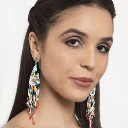 StyleCast Gold-Plated Artificial Beaded Contemporary Drop Earrings image 4