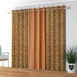 GEET CREATIONS Gold-Toned & White Set of 3 Floral Room Darkening Door Curtain-picture-15