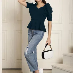 Tromko Women Pack of 2 Puff Sleeve Peplum Top image 5