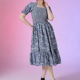 Raiyani Enterprise Women Printed Puff Sleeve Applique Fit & Flare Dress-picture-18