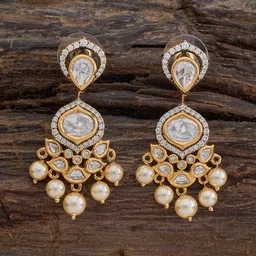 Kushal's Fashion Jewellery Kundan Studded Leaf Shaped Drop Earrings-picture-26