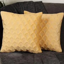 MONKDECOR Set Of 5 Yellow Velvet Square Cushion Covers image 3