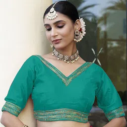 HERE&NOW Silk V-Neck Readymade Saree Blouse-picture-11