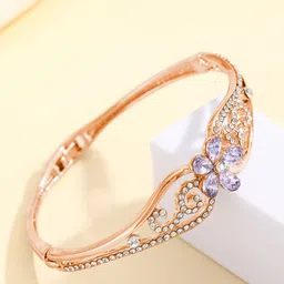 Shining Diva Fashion Rose Gold-Plated Crystals And Stones Studded Bangle-Style Bracelet-picture-17