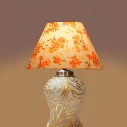 Devansh White Printed Glass Traditional Frusturical Shaped Table Lamp image 2