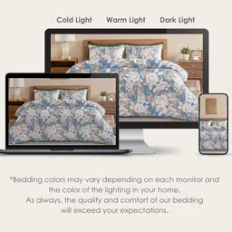 HOMEMONDE White & Blue Floral Printed 210 TC Super King Duvet Cover with Corner Ties image 5
