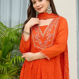 Brand Hill Women Floral Embroidered Kurta with Trousers & Dupatta image 4