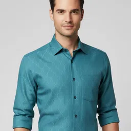 Yugnik Men Smart Slim Fit Textured Spread Collar Cotton Formal Shirt-picture-26