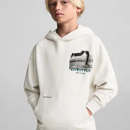 Mango Kids Boys Cotton Printed Detail Hooded Sweatshirt image 5