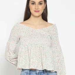 DressBerry Women Floral Printed Off-Shoulder Cuffed Sleeves Peplum Top image 2