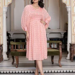 Juniper Ethnic Motifs Print Puff Sleeve Georgette Fit & Flare Maxi Dress image 5