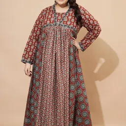 Vbuyz Plus Floral Printed Square Neck Cotton Maxi Ethinic Dress-picture-33